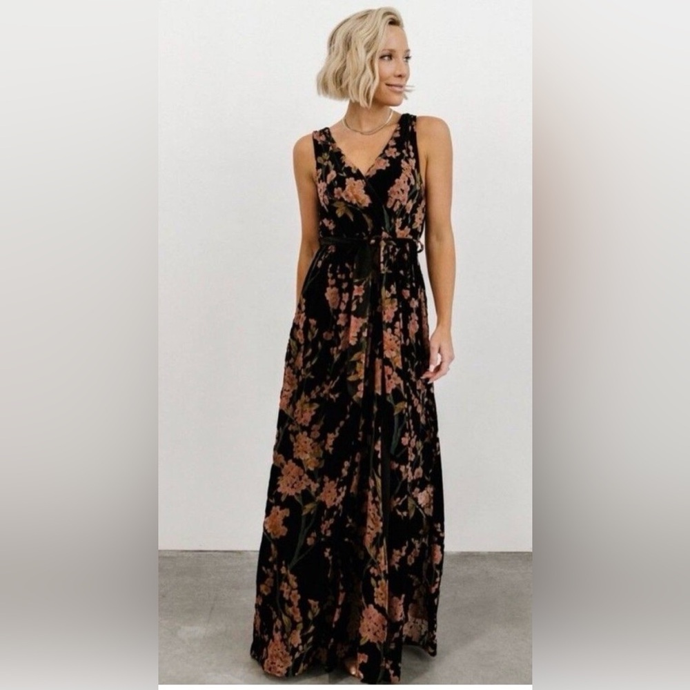 Baltic Born Lennon Black Floral Velvet Maxi Dress